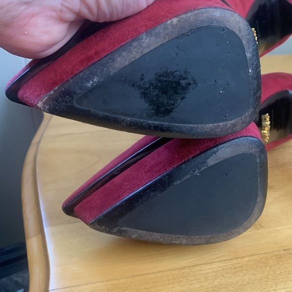 Prada Burgundy Red Suede Pumps Heels Size US8 Platform Pointed Toe GUC 4.5" heel - Picture 6 of 14